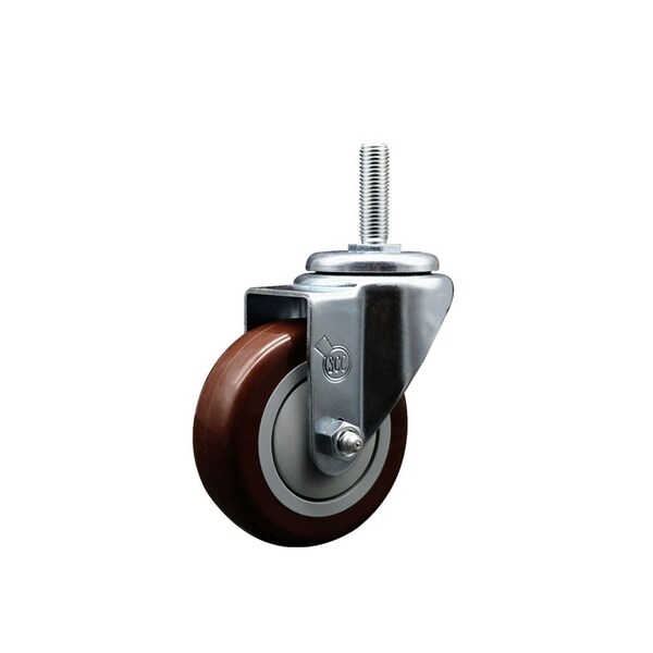 35 Inch Maroon Polyurethane Wheel Swivel 58 Inch Threaded Stem Caster Service Caster